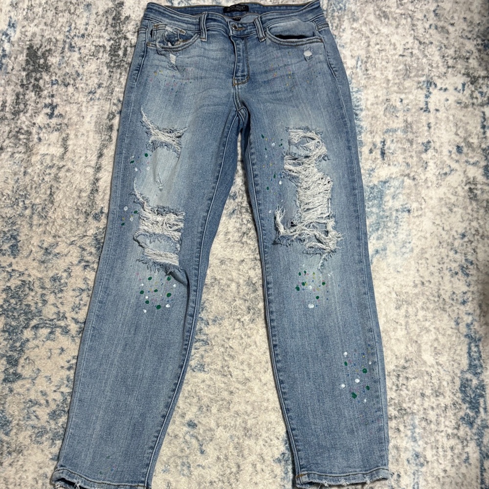 Stylish Blue Distressed Colorful  Women Jeans